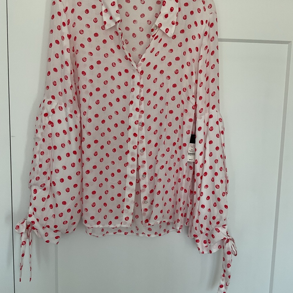 Crown and Ivy Polka Dot Sheer Blouse - Red
